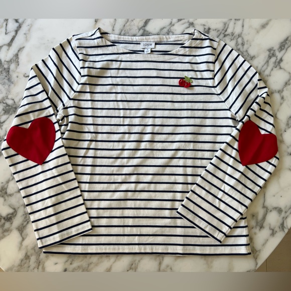 NWT JCrew long sleeves stripped tee heart sleeves Sz S - small box cutter slice - Picture 3 of 7